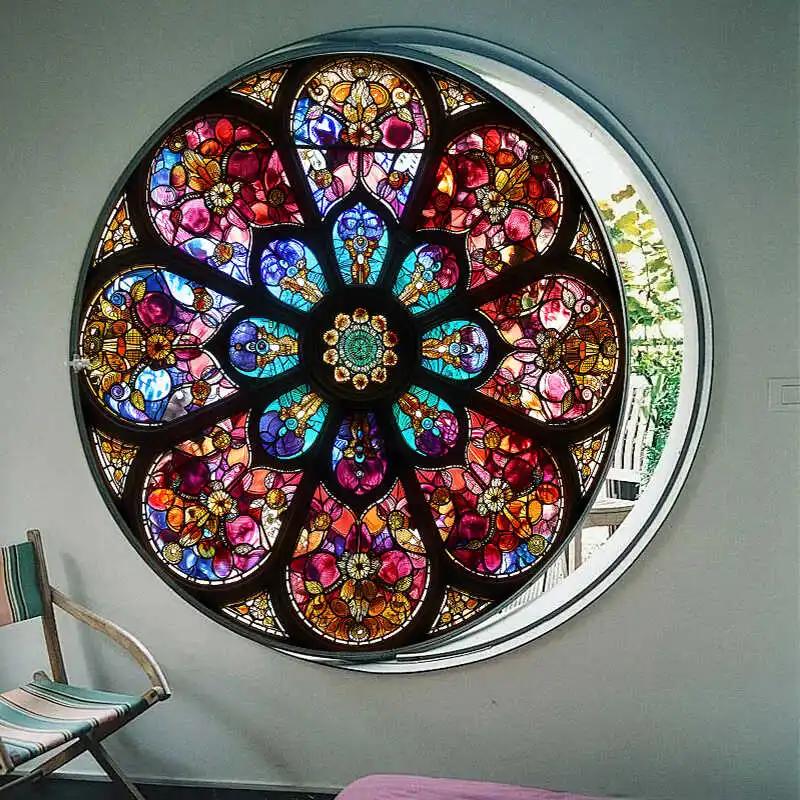 Vintage Self-adhesive European Stained Glass Film Window Anti-peeping Window Sticker Stained Glass Window Film Frosted / Etched