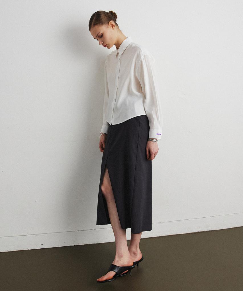 Aheule Front Slit Long Skirt_Dark Gray