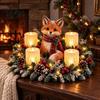 Holiday Resin Ornaments Lighted Highland Cow Christmas Table Centerpiece, Flickering LED Flameless Candles, Frosted Red Berry Seasonal Accents