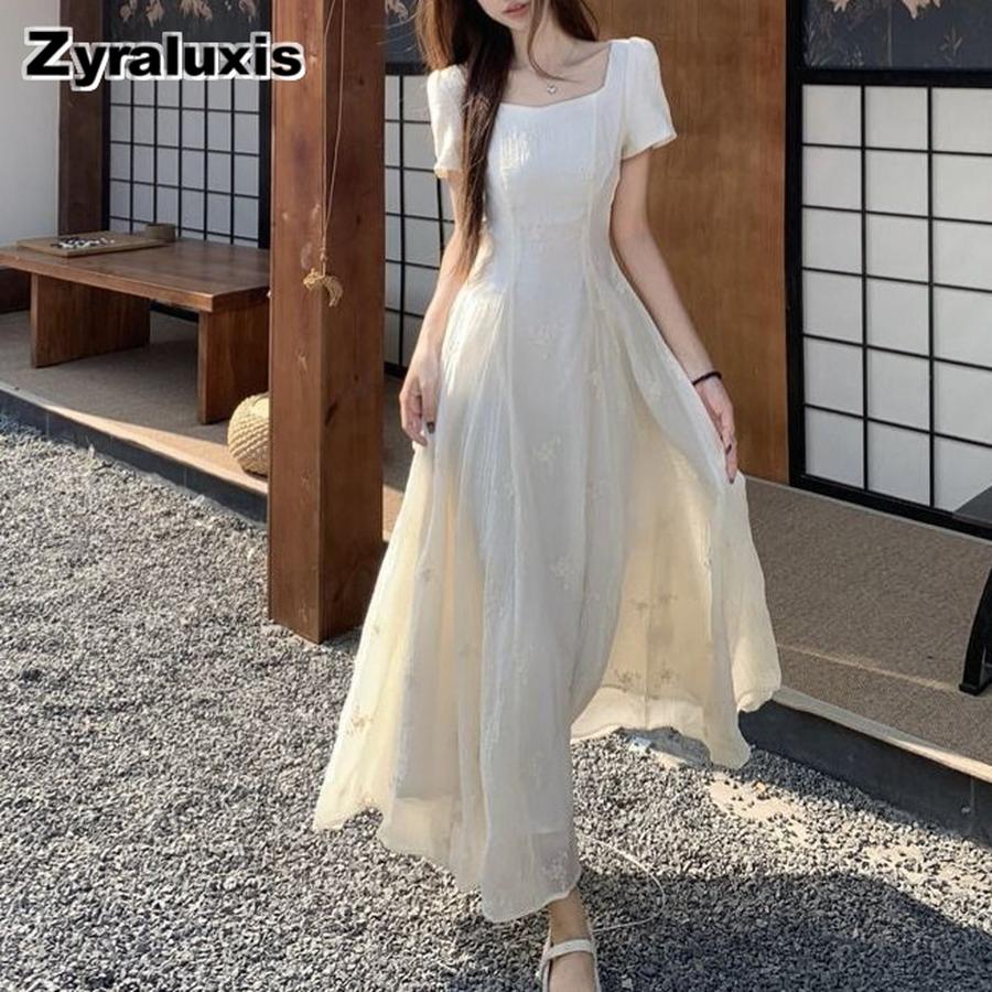New Boutique Apricot Color Dress for Women, French Fresh Style Waistline Elegant Long Dress by Him