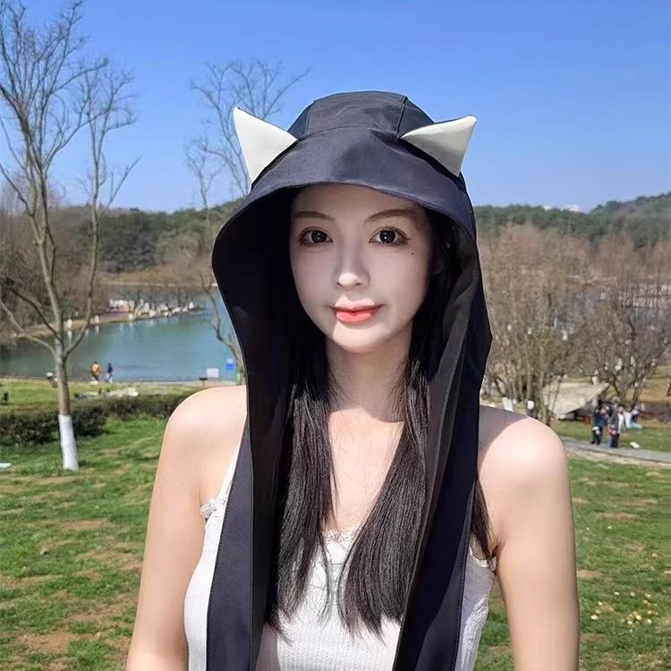 2025 little devil strap quick drying sun protection visor women's headscarf hat cute cat ears fisherman hat