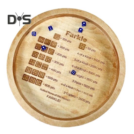 

Деревянный поднос для игральных костей Farkle с игральными костями 7/12/14 дюймов, подставка для подсчета очков Farkle, игровой набор с правилами для игрового вечера, семейного сбора L