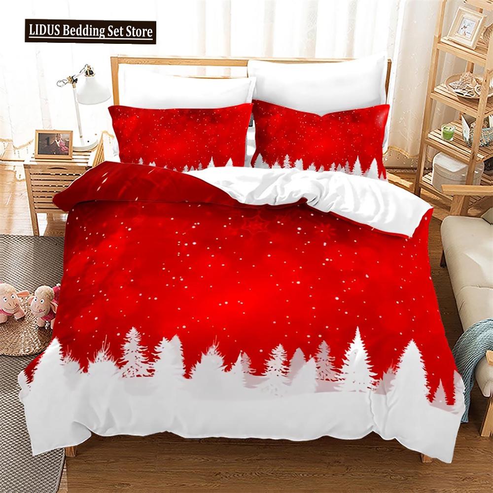Christmas Duvet Cover Set King Size Snowflake Bells Pattern Festival Bedding Set Polyester Comforter Cover For Kids Boys Girls