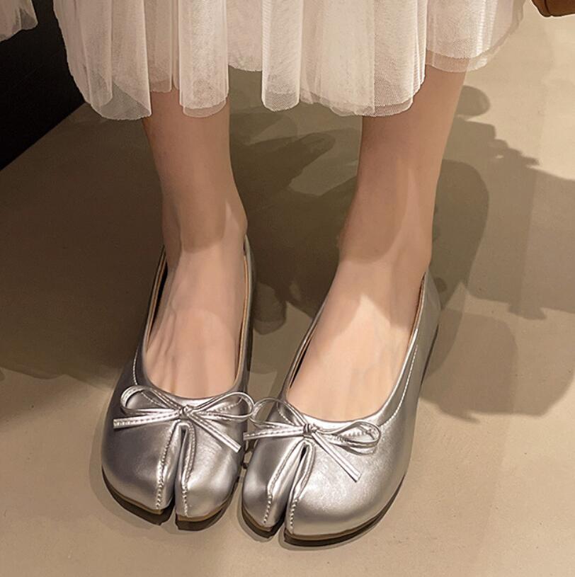 Japanese Trotter Flats Shoes Ladies Bowknot Tabi Ninja Loafers Cozy Split Toe Mary Janes Woman Barefoot Ballet Flats Moccasins