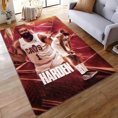 Basketball Player Illustration On Red Rug, Non-slip Rug Suitable for Living Room and Bedroom Sofas.