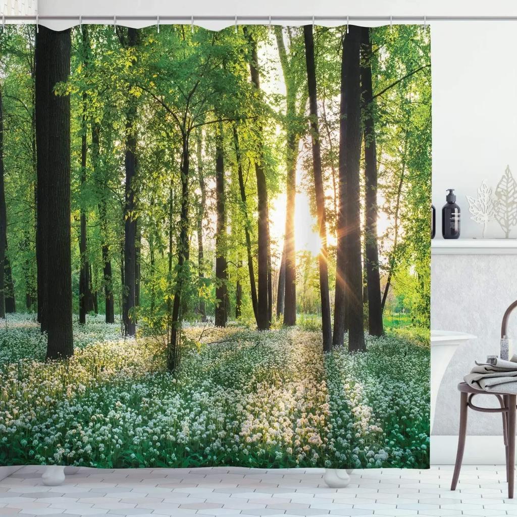 Garden Landscape Shower Curtain Forest Nature Flowers Plants Rural Park Scenery Bath Curtains Modern Printed Bathroom Decor Sets