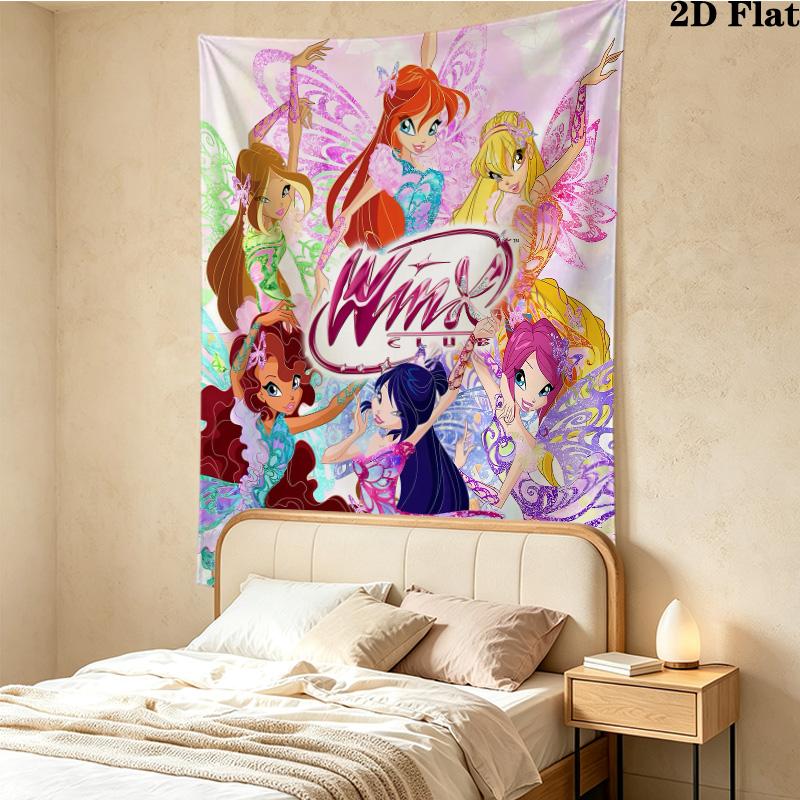 Winx Club Wall Tapestry Aesthetic Wall Hanging Printed Fabric Blanket Decorative Tapestries For Bedroom Living Room Home Decor