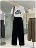 Plus Size Women's High Waist Wide Leg Pants - Spring Loose Fit with Elastic Lace-up Waist