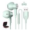 Earphones with USB Microphone for PC Computer Earphones Wired Headset Magnetic Design Call Compatible Volume Adjustment 2.3M Length Type-A
