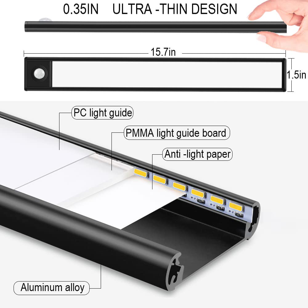 

Светодиодный ночник с датчиком движения, светильник для шкафа, перезаряжаемая лампа, светильник для шкафа, подсветка для кухни, лестницы, прихожей changeable&0.3m чёрный