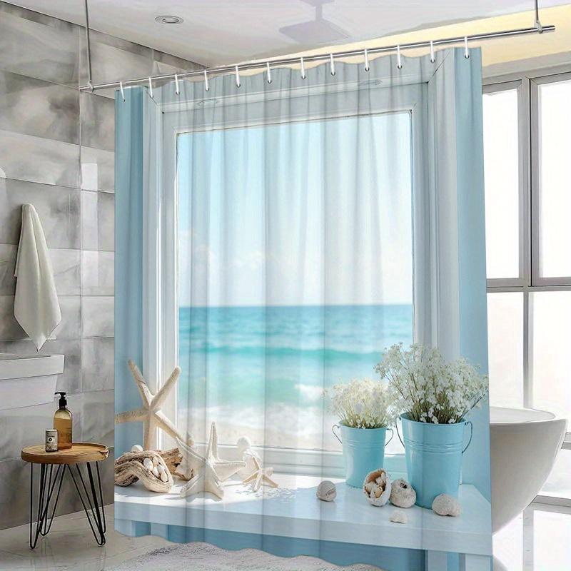 

Ocean View Beach Window Shower Curtain Machine Washable All Season Waterproof Privacy Protection Coastal Design Summer 12 Hooks W60H190(CM)-1 Pcs