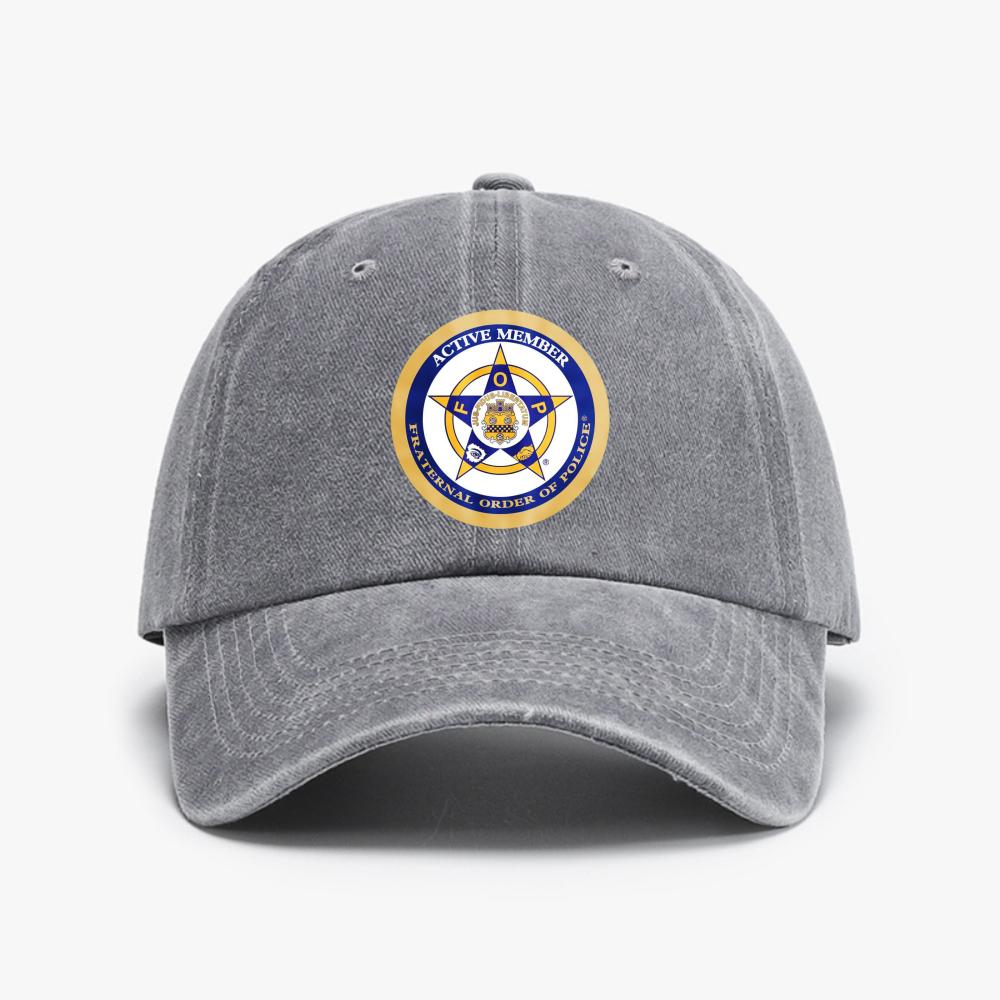 FRATERNAL ORDER OF POLICE Washed denim baseball cap Adjustable Adult Hunting Camping Design hat Adjustable