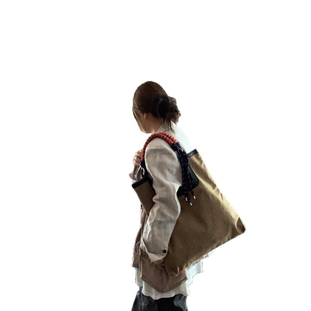 French Niche Retro Ginger Yellow Corduroy Woven Handbag Korean Style Large Capacity Patchwork Shoulder Tote Bag for Women