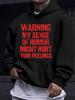 American/European Style Unisex Autumn/Winter Printed Hoodie Long-Sleeve Sweatshirt, WARNING Humorous Slogan Print Hooded Sweatshirt, Quirky and Fun Tr