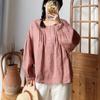 Johnature Linen Women Shirts Spring Vintage Casual Solid Color Folds Loose All Match Button Female Blouses