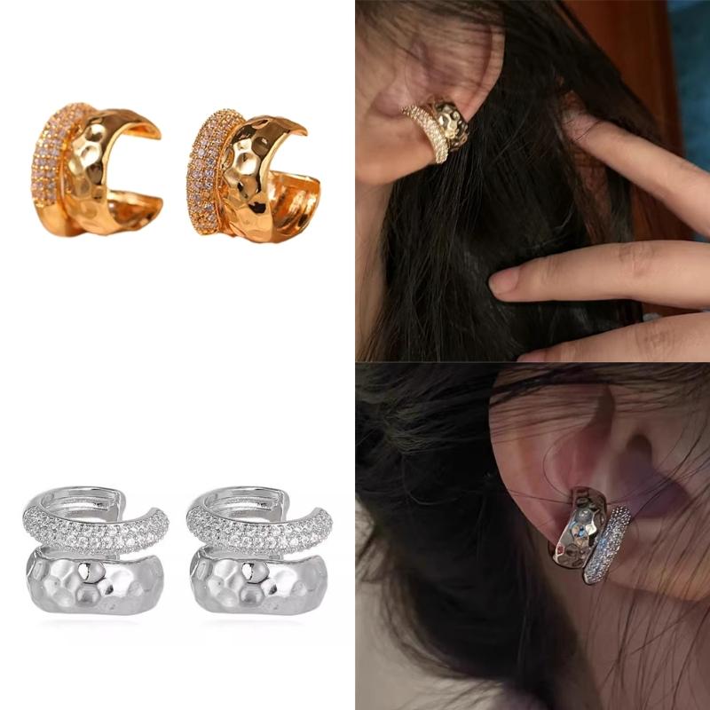 Trendy Punk Zircon Double Layer Ear Cuff Exquisite No Piercing Earrings Jewelry Simple Double Layer Ear Clips for Women