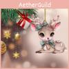Christmas Acrylic Car Pendant With Butterfly Knot Bell Print Deer For Decor