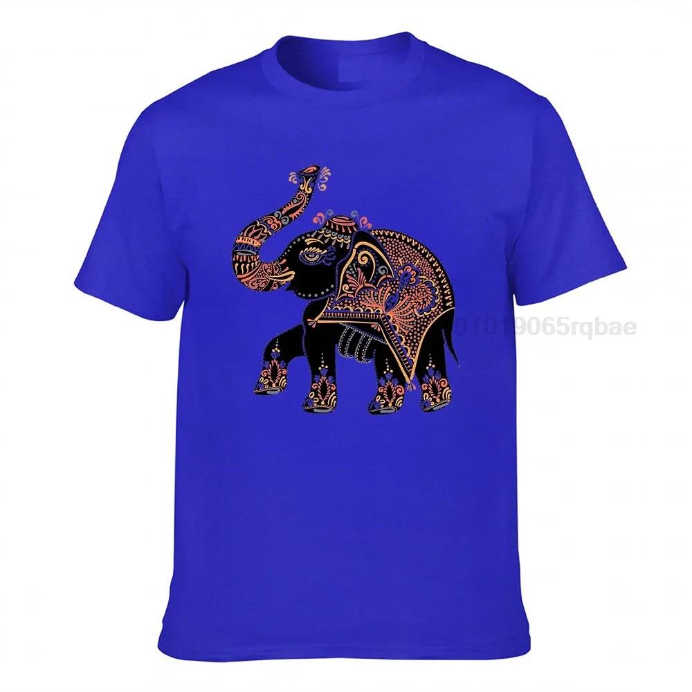 Elephant Folk Art Tshirt Unisex Black Tshirts Elephant Print Tops Adult Cotton Clothes Africa Style Tee Shirt Unique Birthday Gift