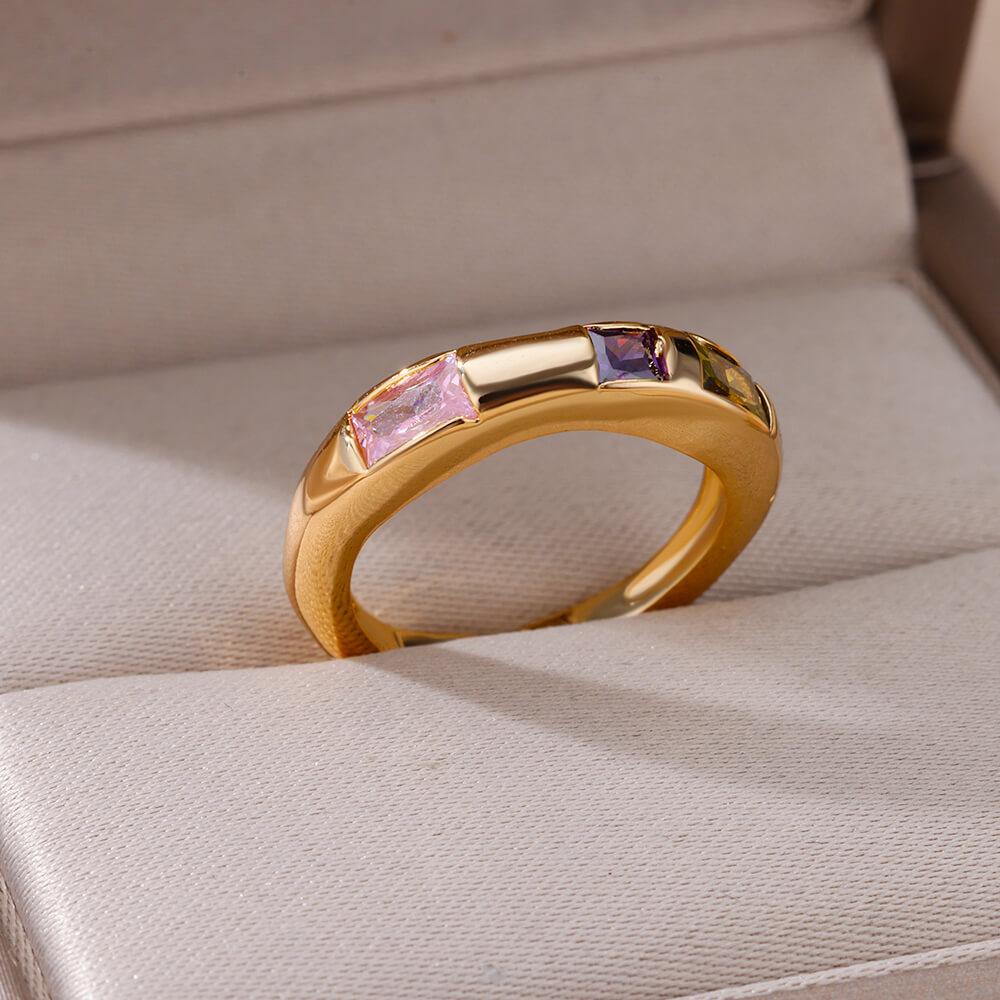 Zircon Square Finger Rings for Women Gold Irregular Stainless Steel Ring Engaement Wedding Aesthetic Jewelry Gift