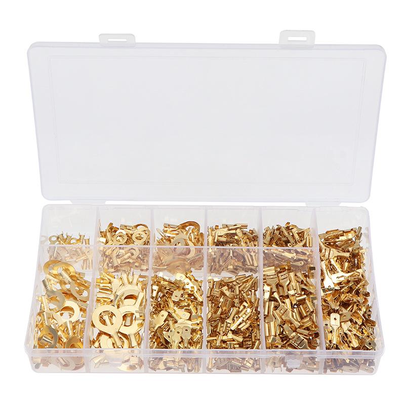 750Pcs/Box Gold Bare Male Female Tab Terminals Uninsulated Crimp Wire Connector Kit