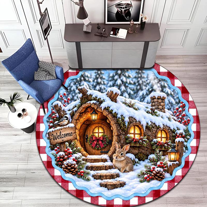 Cute Christmas Day Gift Bell Santa Claus Snowman Christmas Tree round rug Home Soft Decorative Anti slip Chair Mat Carpet Outdoor Floor Mat Carpet 95