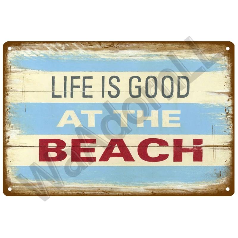 Beach Tin Sign Plaque Metal Summer Sign Metal Plate Wall Decor For Beach Bar House Surf Club Decorative Iron Painting Poster