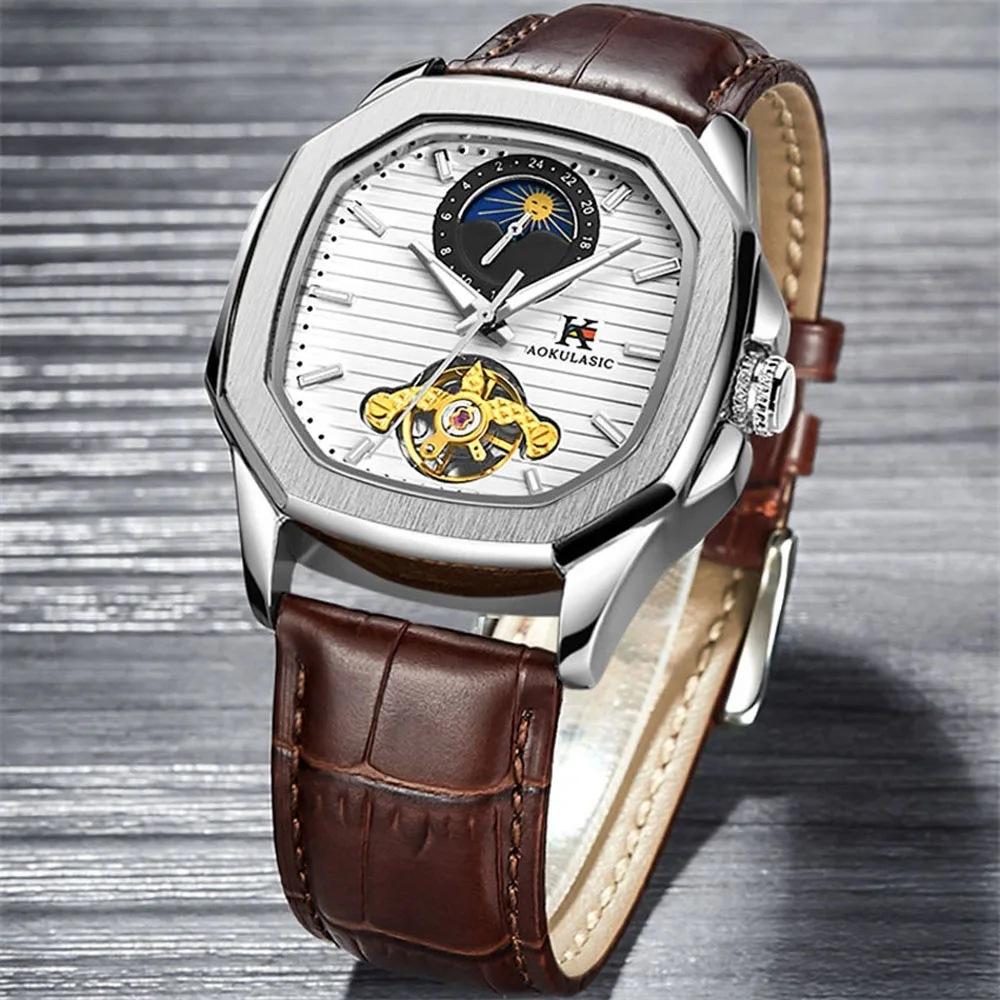 Aokulasic Men'S Fashion Casual Square Automatic Mechanical Watch