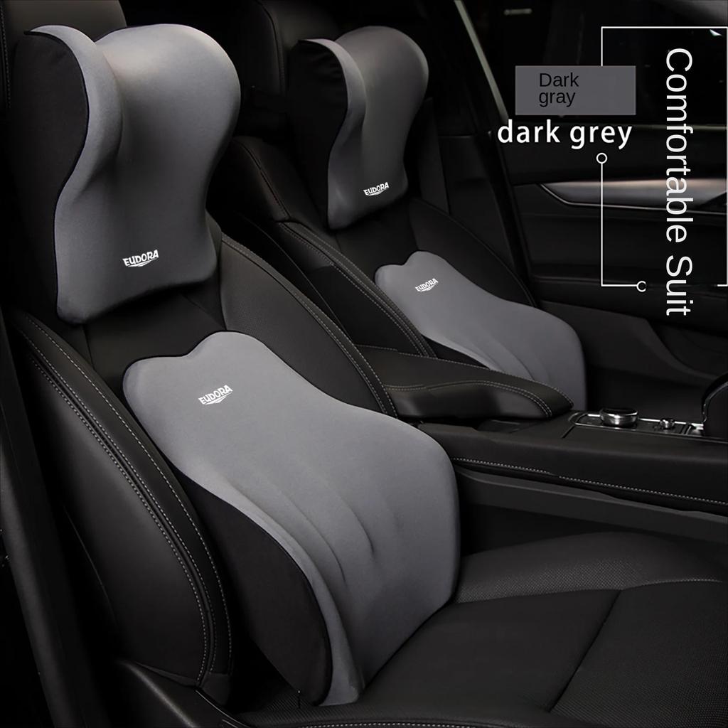 Comfortable Memory Foam Car Seat Cushion with Lumbar Support and Neck Pillow Synthetic Fiber Woven Universal Fit for Vehicle