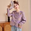 Frühling/Herbst 2025 Damen Lila Jacquard Jacke mit Rundhalsausschnitt und Froschknöpfen - Neuer Chinesischer Nationalstil (RS2803)