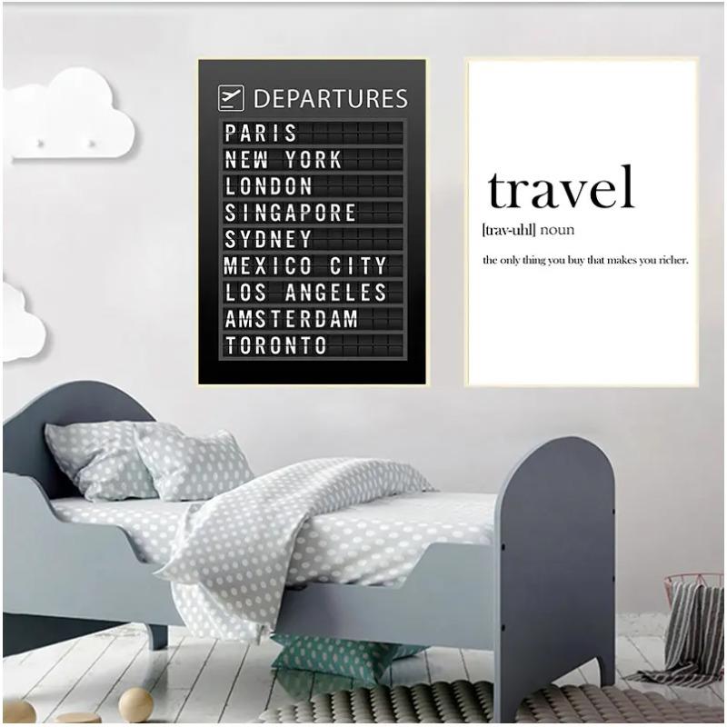 Airport Board Destination Poster Canvas Painting Wall Art Honeymoon Travel Quotes Pictures Home Decoration(Accept Customization)