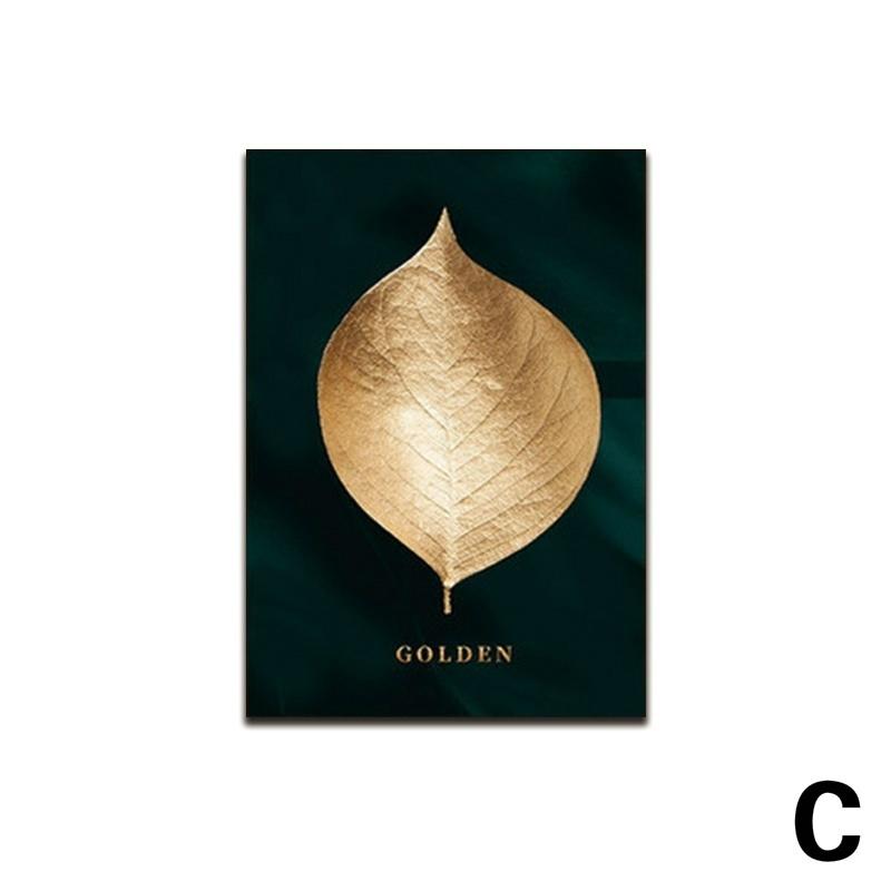 Golden Plant Leaves Abstract Wall Poster Modern Style Print Canvas Living Room Bedroom Painting Frameless