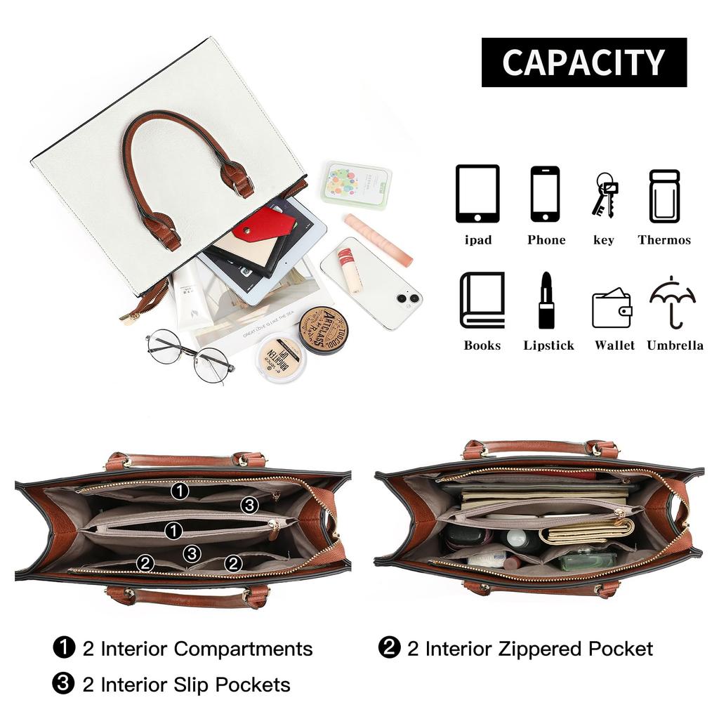LEEXTON Women's Handbag, Tote Bag, Shoulder Bag, 2-Way, High-Quality, Large Capacity, Commuting, School, Stylish Business Bag