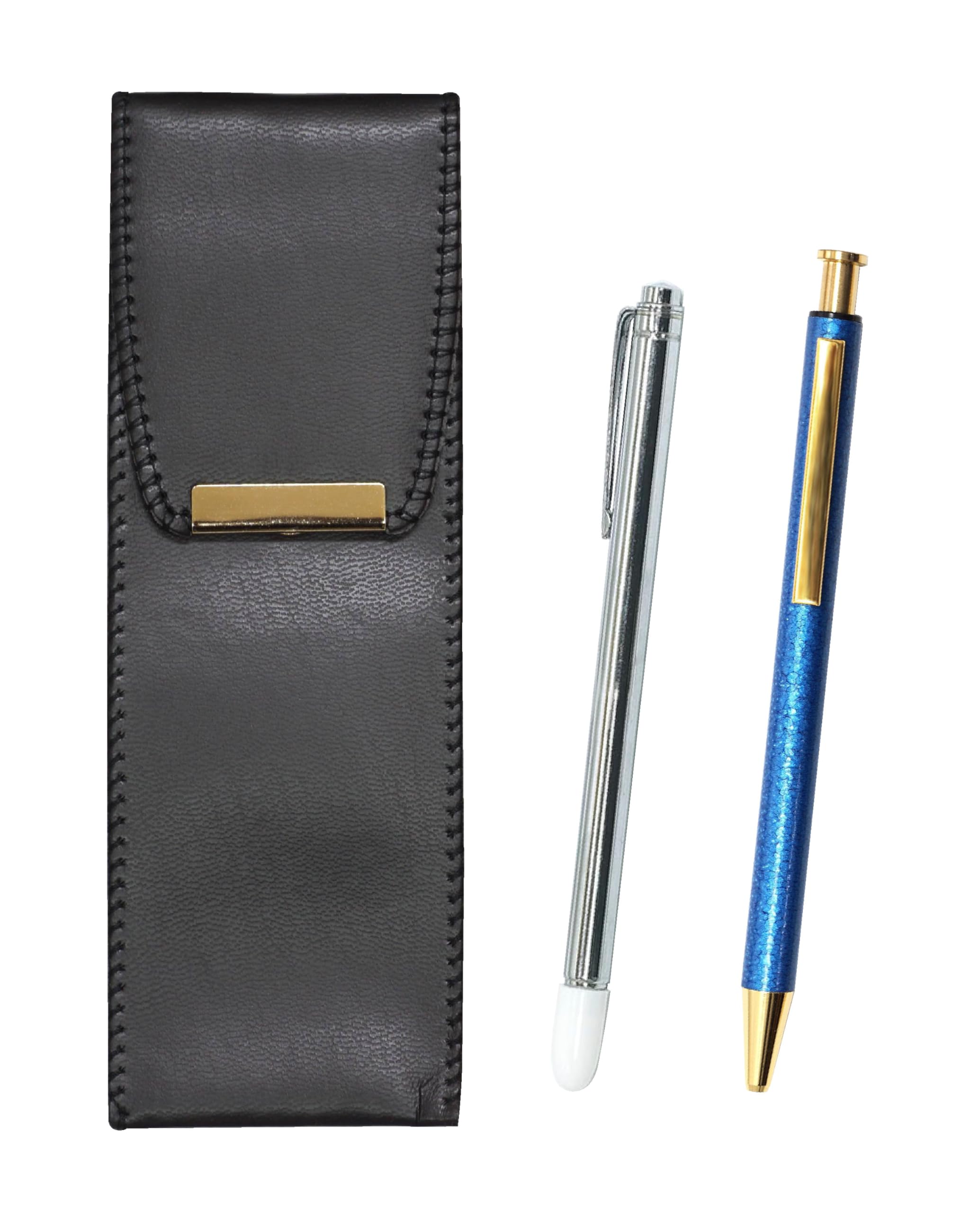 

pen case with metal pointer and NQ26 lizard finish ballpoint pen blue Eco-leather all-metal knock-style set, (BR-701S-NQ26B-L) синий