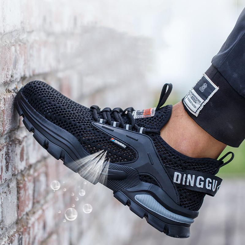 

men fashion breathable steel toe caps working safety shoes air mesh summer security boots worker safe sneakers protect footwear 270 чёрный