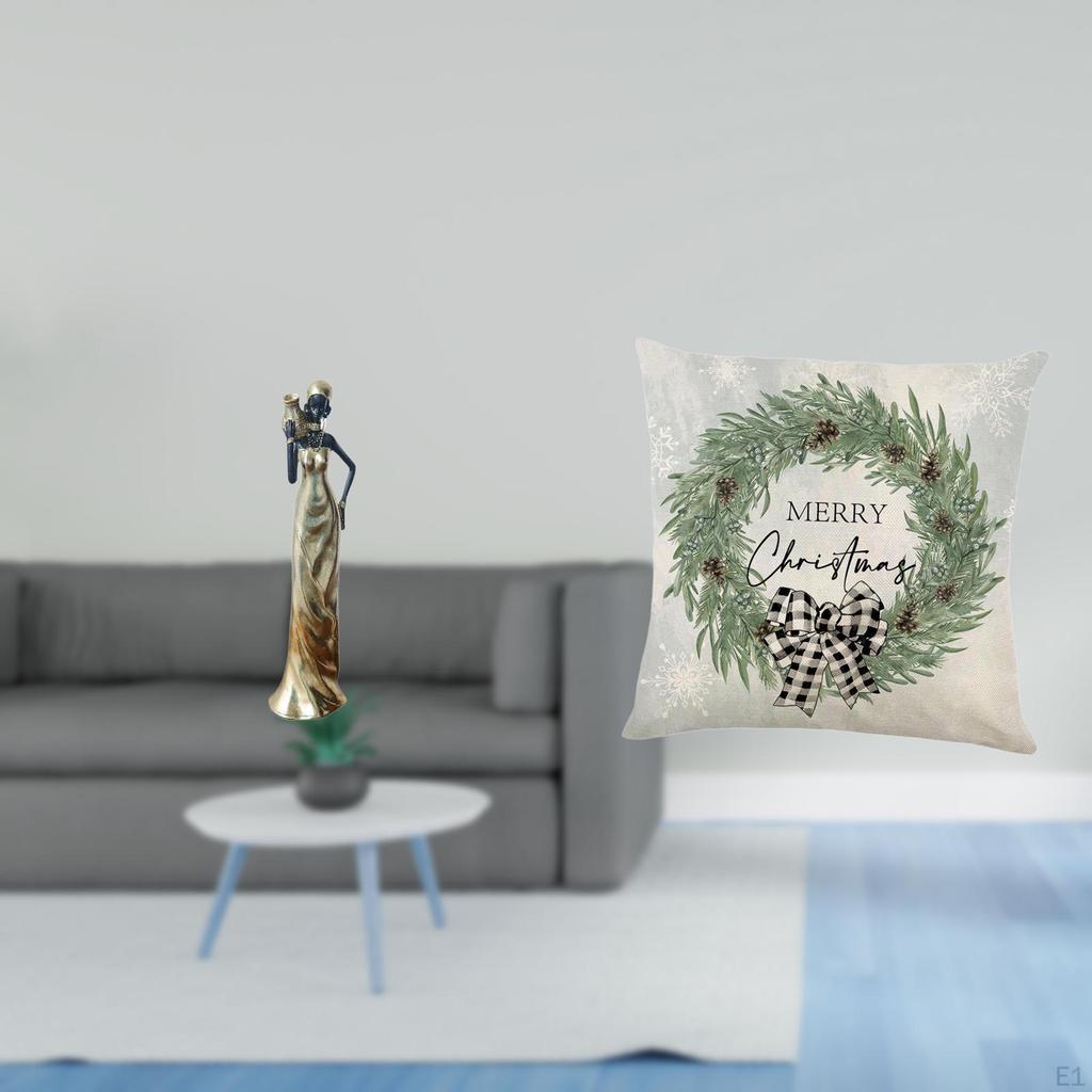 Elegant African Lady Sculpture with Festive Christmas Pillow Cover Set for Office Sofa Couch Car