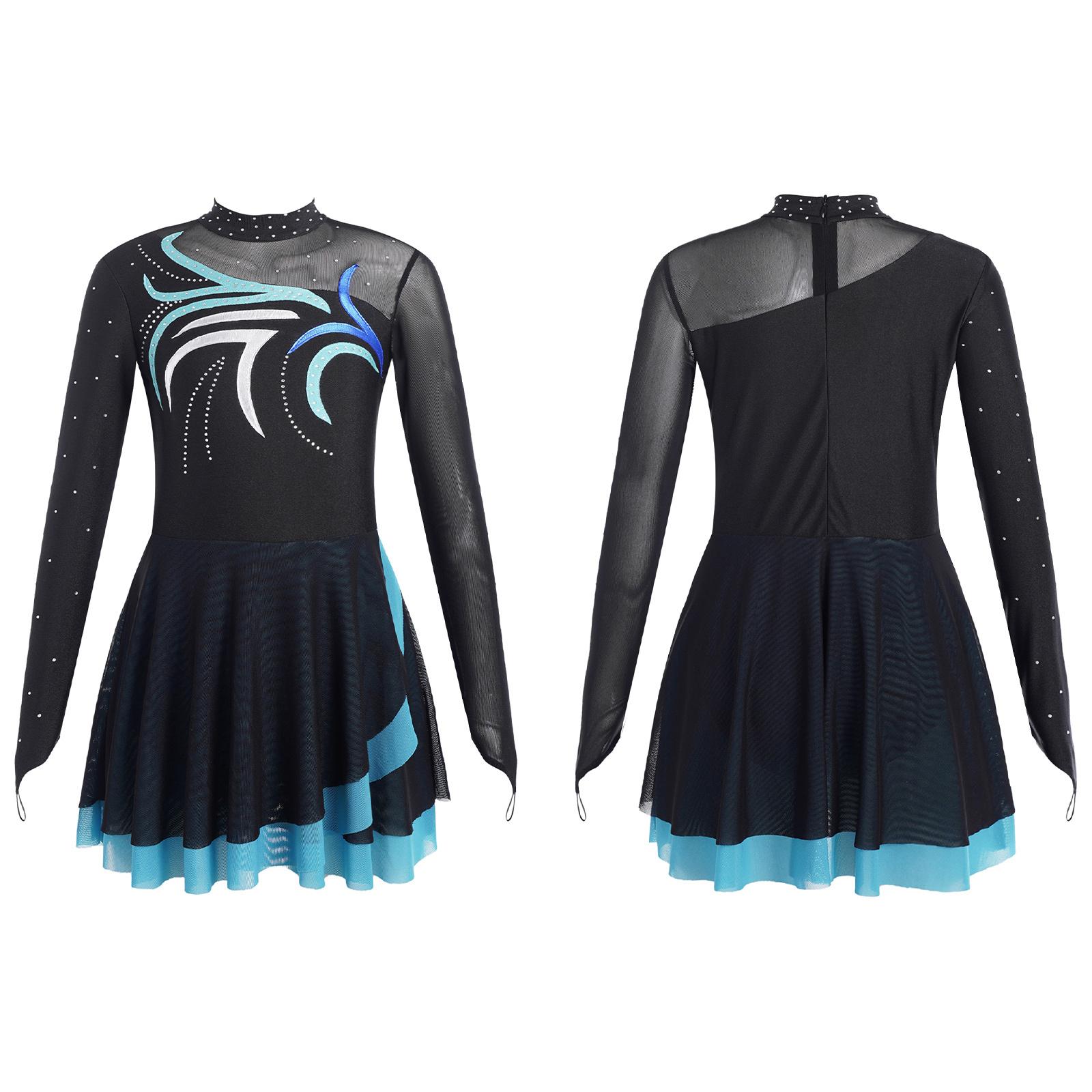 

Сукня для фігурного катання для дітей Одяг для танцювальних змагань Сукні з довгими рукавами для дівчат 11-12 Years небо синє кольору