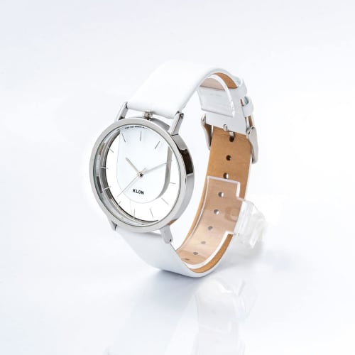 Watch Men's White Popular Brand Leather Stylish Ladies Unisex White Skeleton Watch KLON INVISIBLE RELATION WHITE 40mm