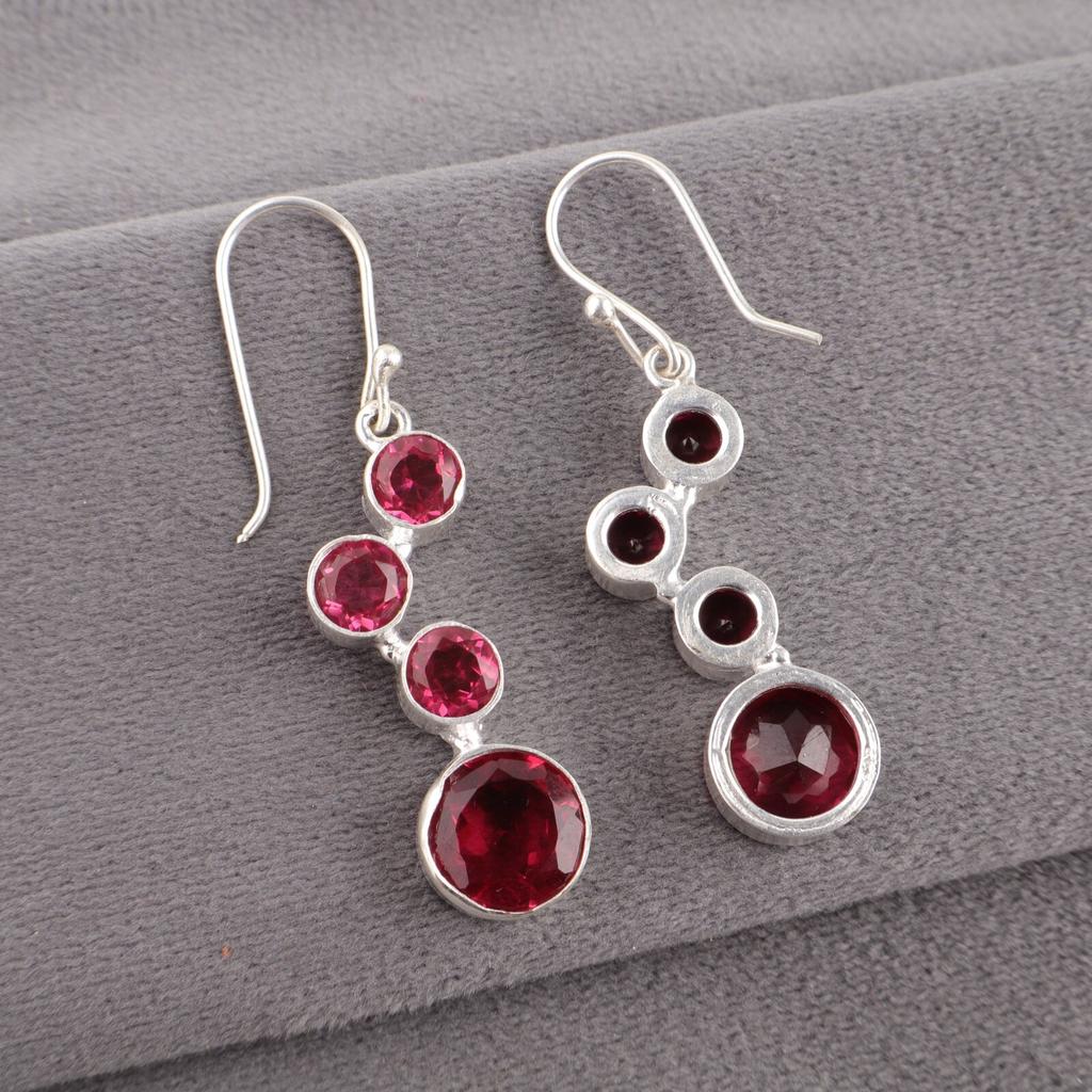 Pink Rubellite Gemstone Earrings  925 Stamped Silver Handmade Beautiful Jewelry EE-161-12