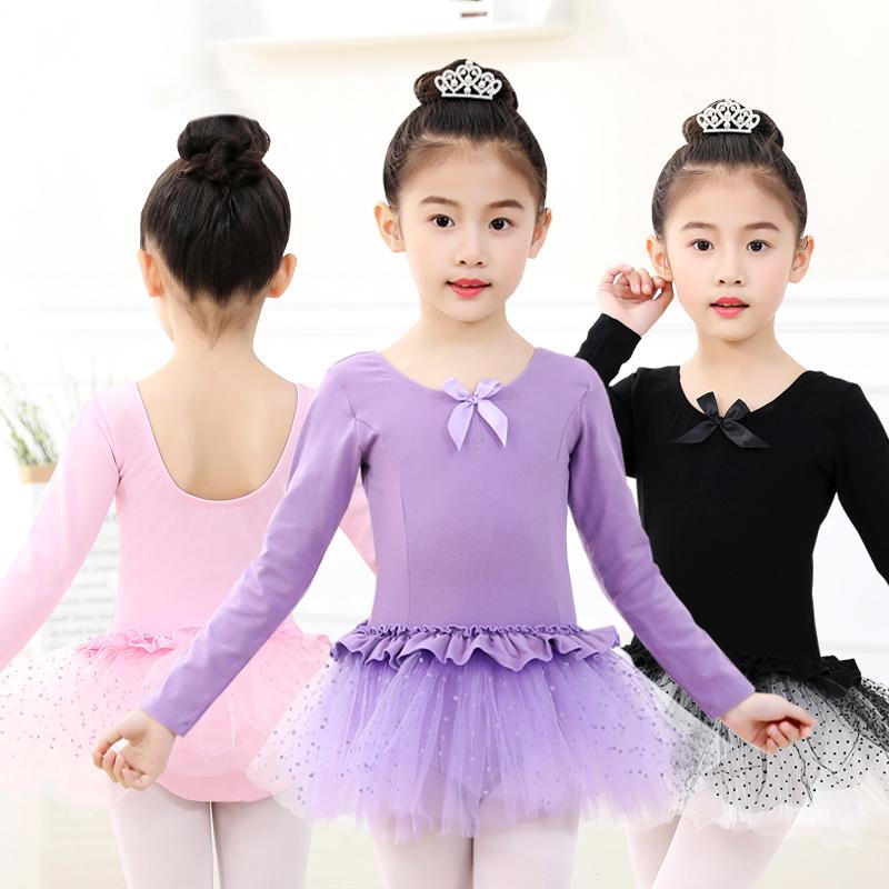 Tutu Dance Wrap Skirt Dress Elegent Girls Chiffon Ballet Long Sleeve Leotard