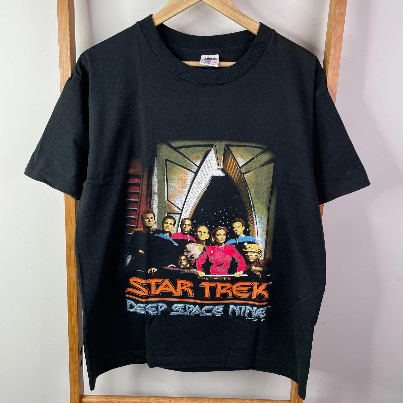 Vintage 1993 Star Trek Shirt Mens Large Black Graphic Print Deep Space Nine 3XL