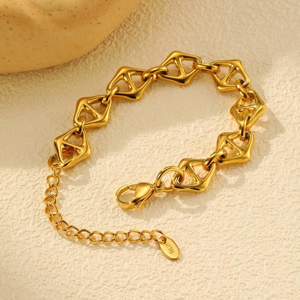 Jewelry Stainless Steel Hydraulic Rhombus Japanese Geometric Gold Bracelet Women