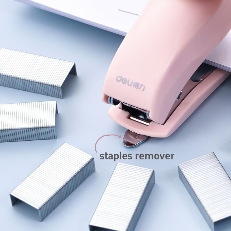 1pcs Pink 3-In-1 Mini Stapler, Saddle Stapler And Staple Remover Set (Capacity: 830 Staples), 26/6 Standard, Back To School