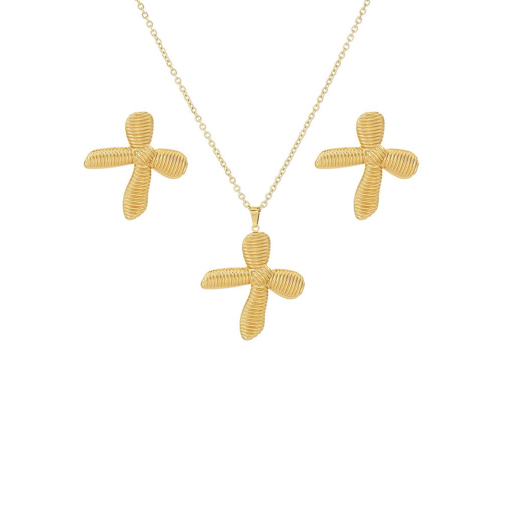 Peach Heart Spiral Leaf Irregular Earrings Necklace Women'S Light Luxury High-End Metal Style Fashion Suit