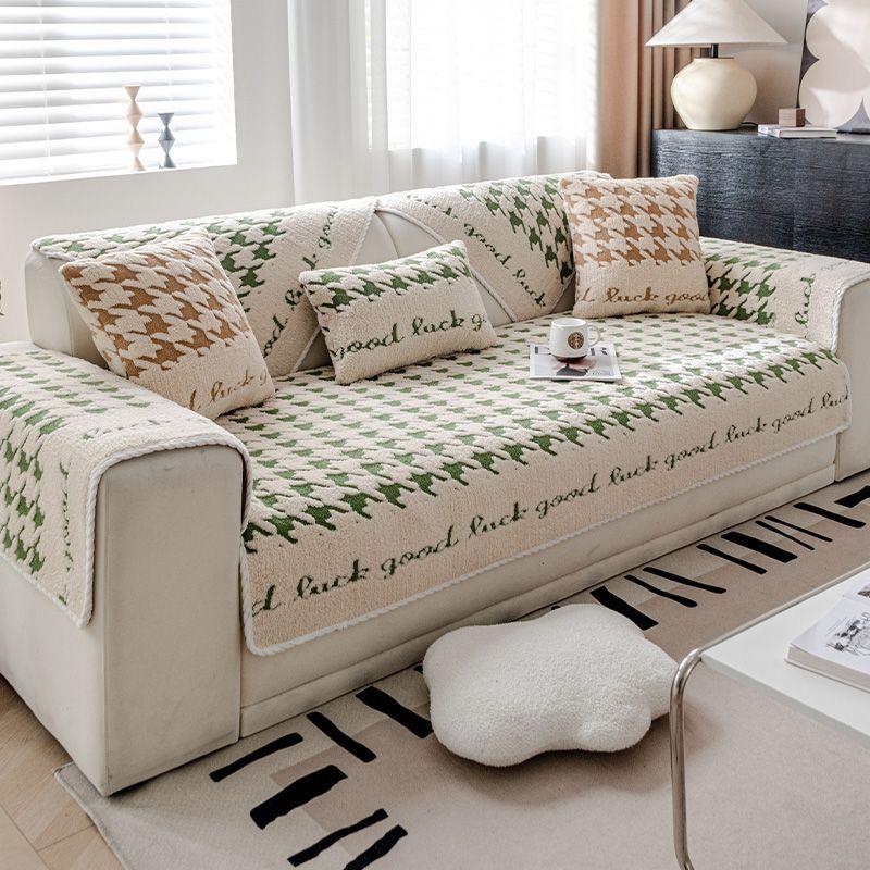 

Foreign Trade New Thousand Bird Grid Sofa Cushion Winter Thickened Plush Seat Cushion High-Grade Non-Slip Leather Sofa Cover Cover Cloth 70*70cm