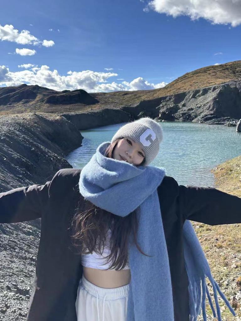 Solid Color Atmosphere Scarf Girls Winter New Korean Version Student Versatile Thickened Macaron Color White Scarf Tide