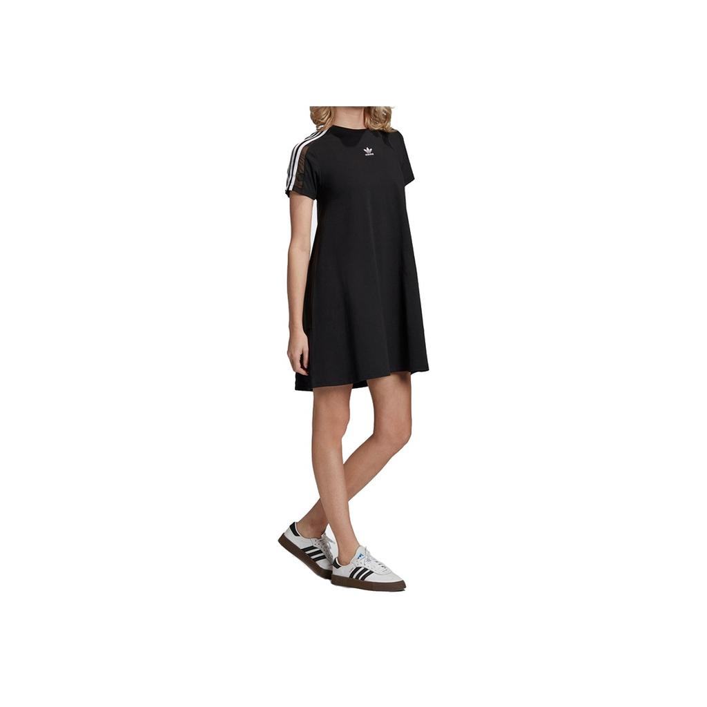 Adidas Originals Bellista Dress Logo Crew Neck Casual Breathable Short Sleeve Dress Women dresses Black GJ6564