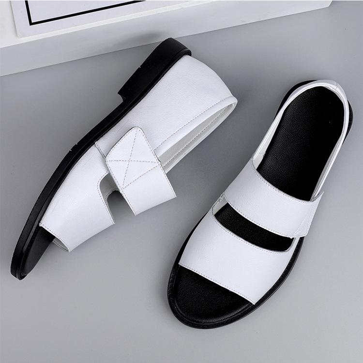 Men's Black Leather Breathable Outdoor Driving Sandals