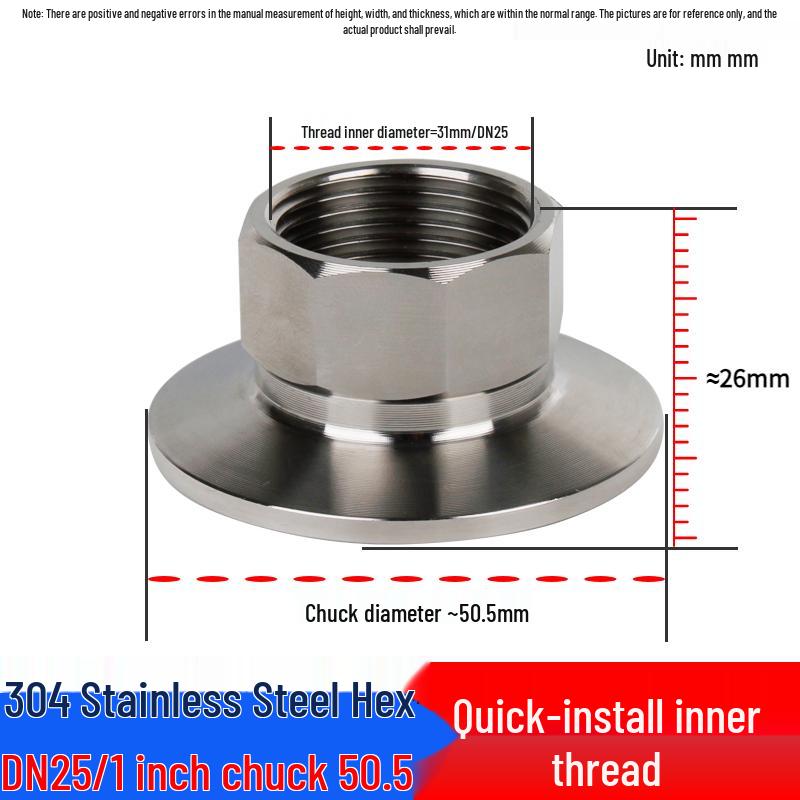 Quick-Fit Innengewinde 304/316L Edelstahl Sechskantverbinder, Sanitär Quick-Clamp Stutzen, Innengewinde Hülse