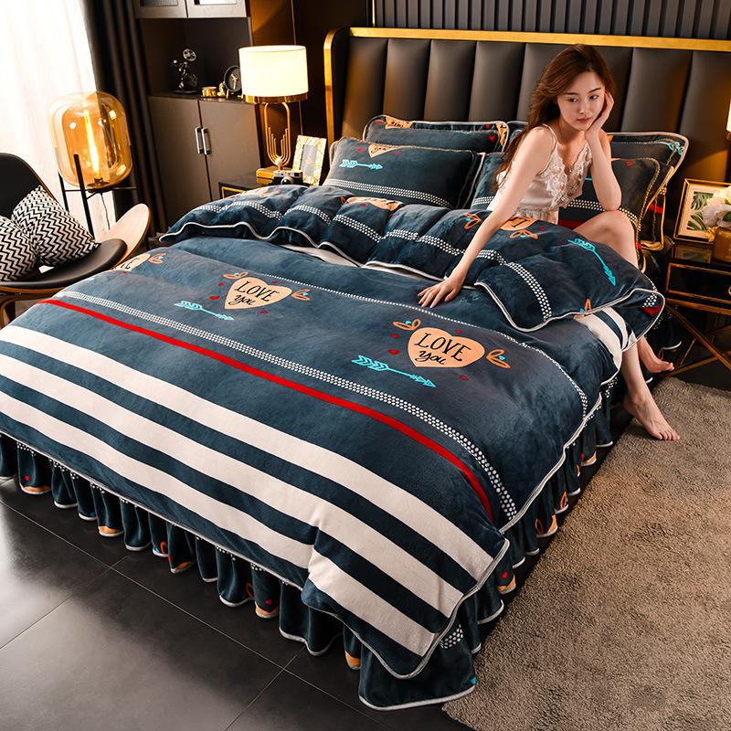 Утолщенный комплект из четырех предметов из молочного флиса, студенческий комплект из трех предметов для общежития, юбка для кровати, теплый и антистатический флисовый комплект 1.2m sheet 3pc