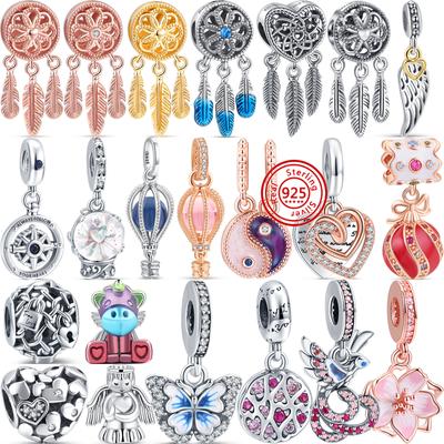 Cœur d'ange Aile Plume Ballon Pavé Nouveauté Vente Perles Convient Bracelet à breloques Original Bijoux Argent Sterling 925